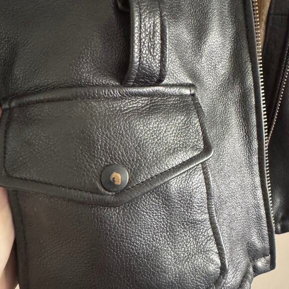 Vintage Wilda Genuine Leather Shearling Lined Black Flight Bomber Jacket Small - Picture 5 of 9